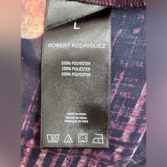 Robert Rogriguez floral sheer dark blue chiffon blouse size Large - Picture 6 of 8